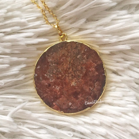 New Exquisite 24KGP Mexican Happy Lace Agate Slice Pendant Necklace / Happiness - Picture 9 of 16